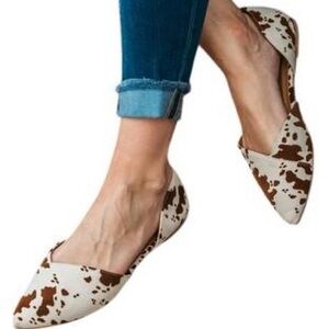 Qupid Brown and White Cow Print Flats